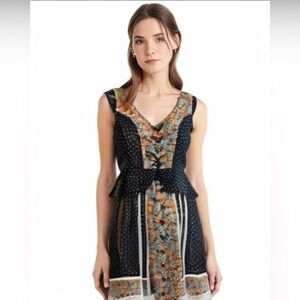 Vintage 70s Corset Peplum Top and Floral Lace Skirt Gunne Style Prairie MCM READ